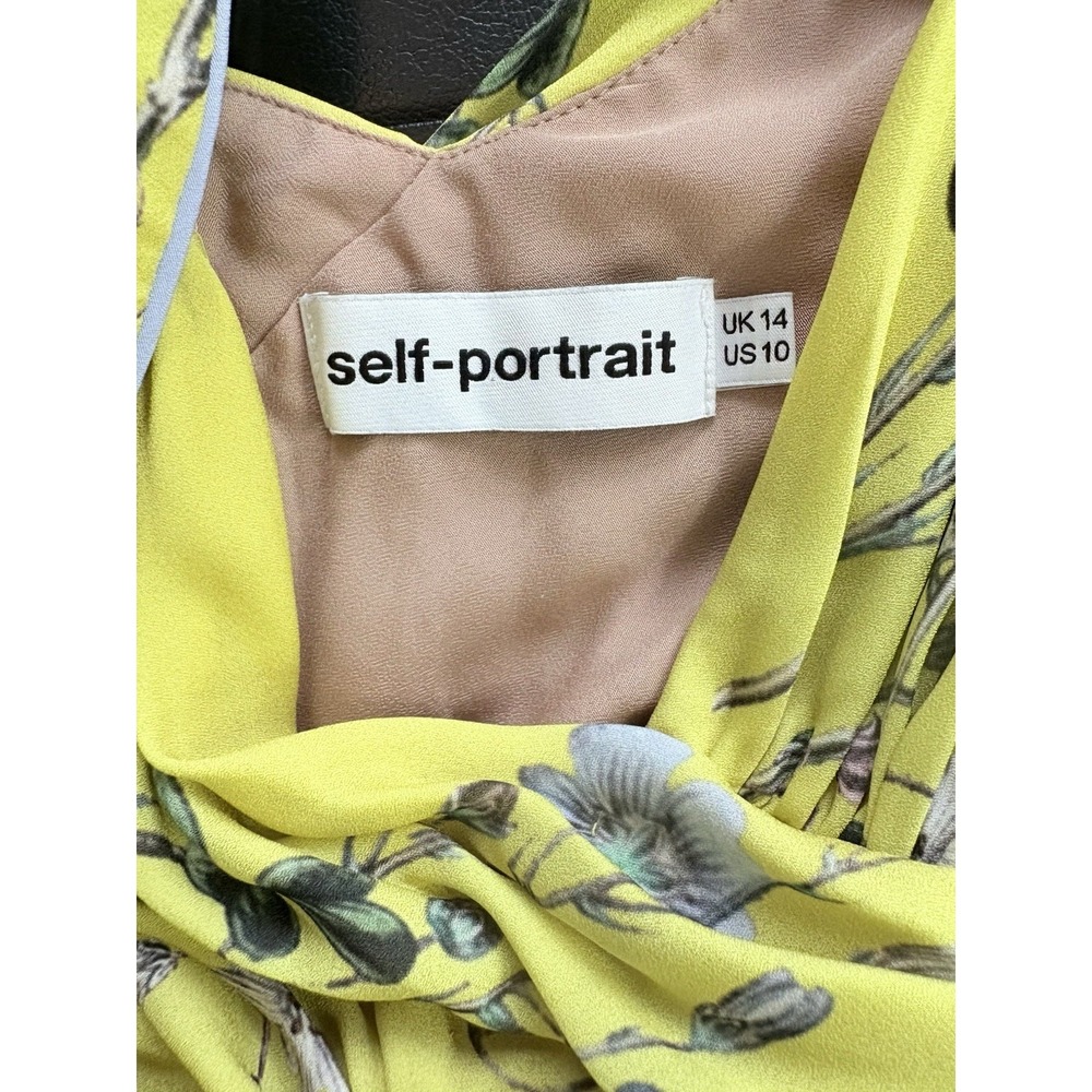 Self Portrait Womens Sleeveless Floral Pleated Asymmetrical Dress Yellow Size 10 - Picture 8 of 12